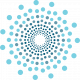 Attain on 5th apartment homes with Blue dots arranged in concentric circles forming a radial, spiral pattern on a white background.